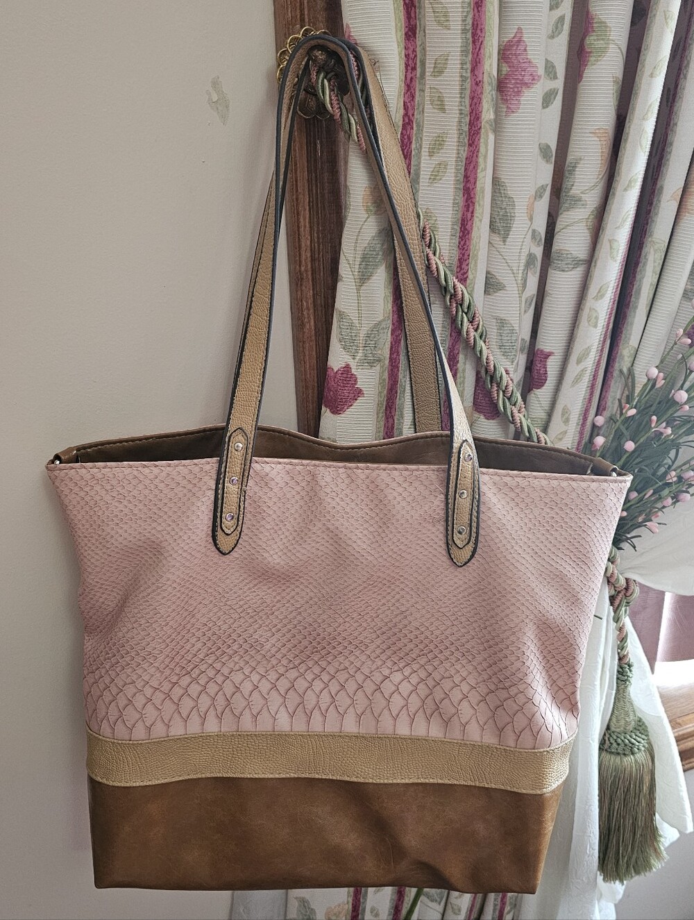 Light Pink, Tan and Brown Snake Embossed Tote Bag
